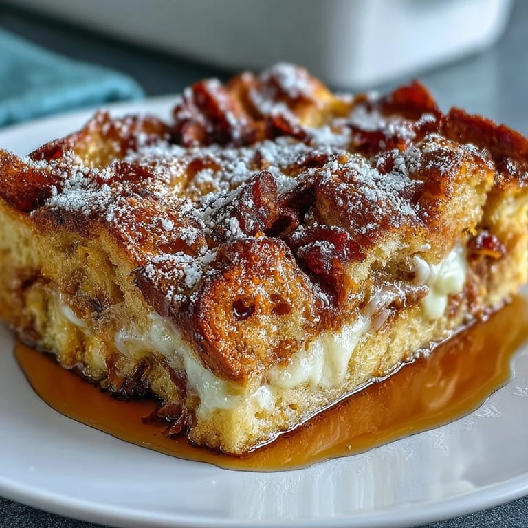 Savory ham, turkey, and melty Swiss cheese nestle between cinnamon-vanilla soaked bread cubes in this delicious Monte Cristo Breakfast Casserole.