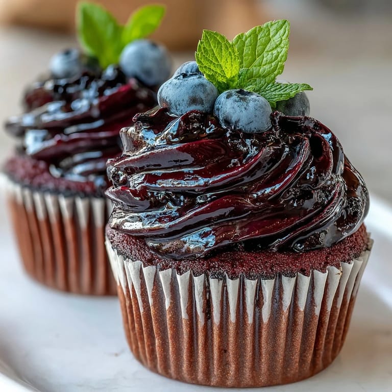 A bowl of Black Currant Frosting with a spatula, ready to frost a homemade layer cake or petit fours.