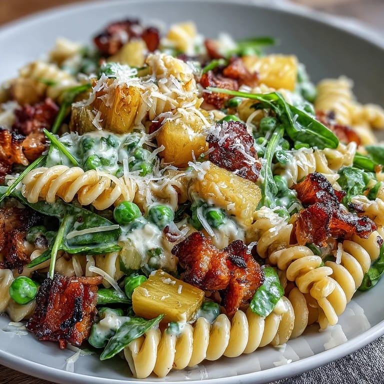 Colorful Hawaiian Pasta Salad with Ham, Pineapple, and Ranch—vibrant veggies, juicy pineapple, and diced ham in a tangy ranch blend.  