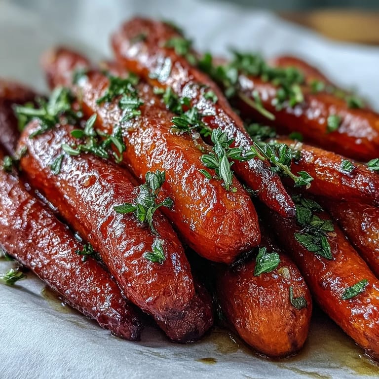 Glazed Carrots with Thyme: tender carrots roasted to caramelized perfection in a sweet honey-thyme glaze, ideal for festive gatherings.