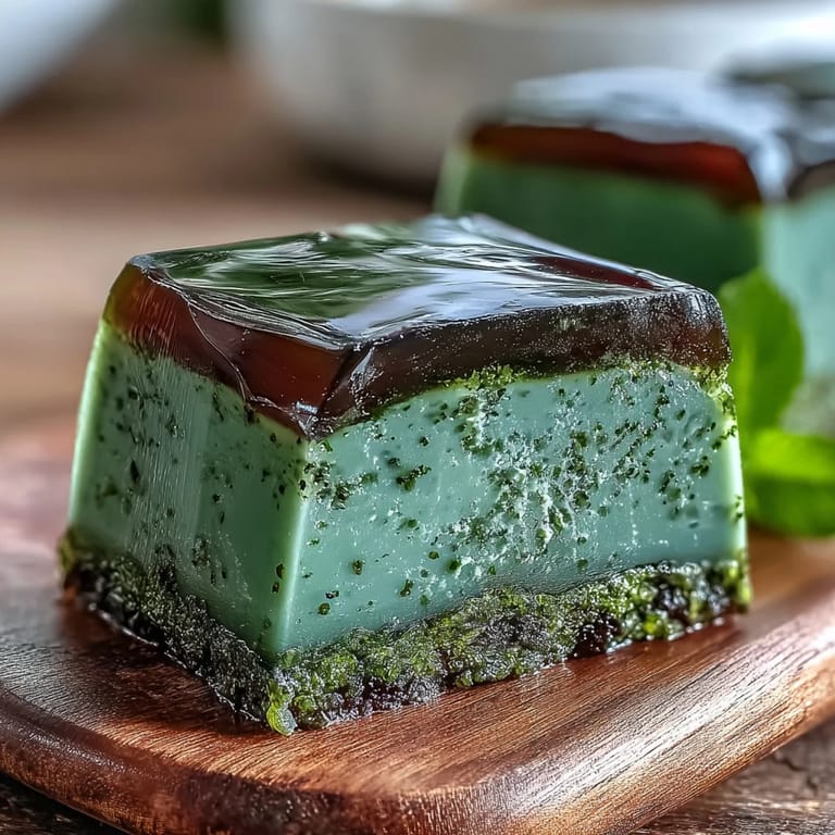 Beautiful Yokan Japanese Red Bean Jelly with Matcha Layer, sliced into elegant, refreshing bites.
