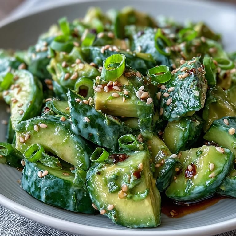 Easy smashed cucumber avocado salad, perfect for a light, healthy, and savory lunch.
