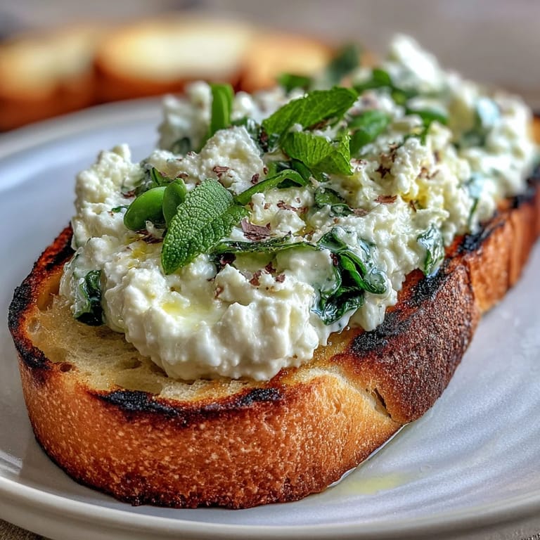 Taste of spring: Fava Bean and Mint Bruschetta served on perfectly grilled artisan sourdough.