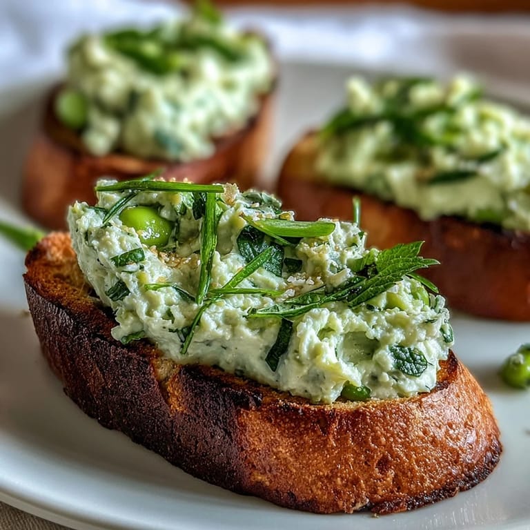 Delicious Fava Bean and Mint Bruschetta, showcasing fresh mint on smoky, toasted sourdough.