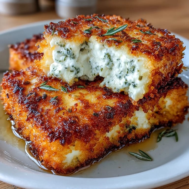 Crispy breaded feta, warm, salty, and sweet, perfect for sharing.
