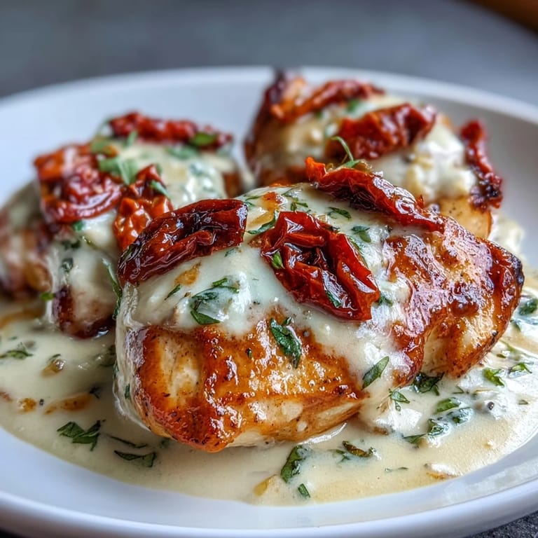 Mouthwatering marry me chicken with garlic and Parmesan, ready to serve.