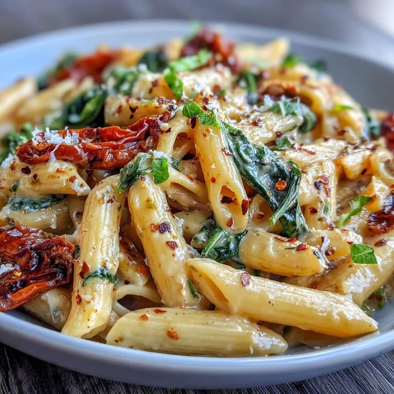 Savory One-Pot Tuscan Pasta dish, rich with Parmesan and tender noodles for an easy dinner.