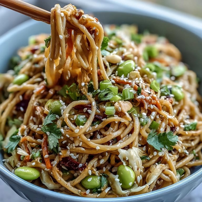 Vibrant, healthy Sesame Ginger Noodle Bowl bursting with garden-fresh flavors.