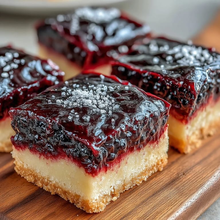 Luscious lemon bars swirled with vibrant blackberry, perfect party dessert.