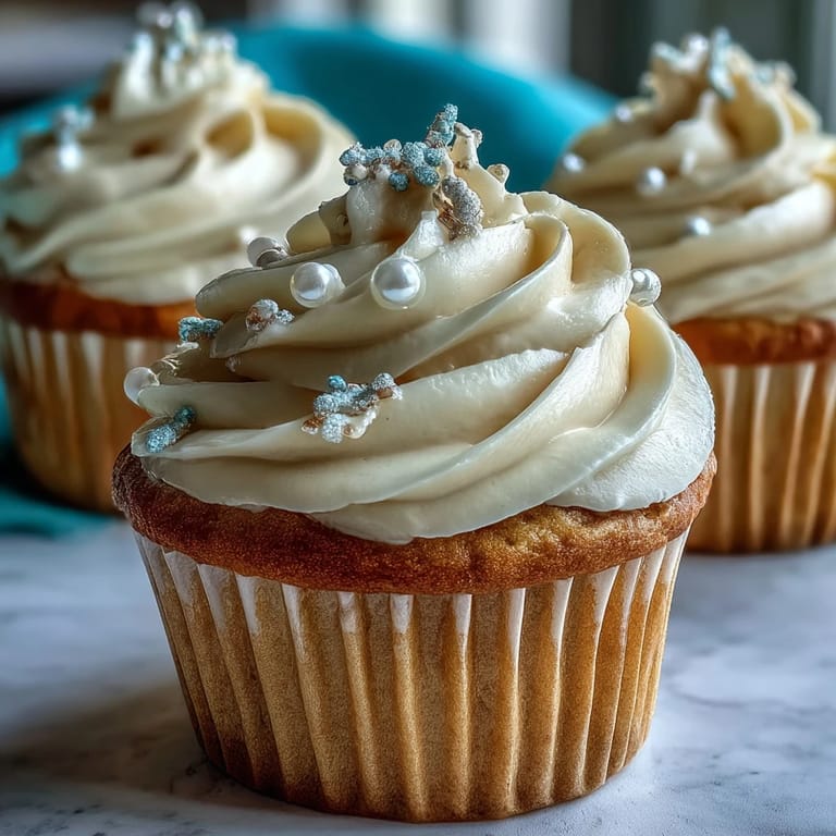 Elegant Cancer birthday cupcakes crowned with shimmering pearl fondant accents.
