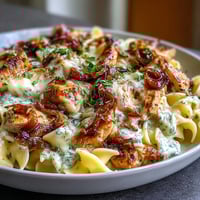 One-Pot French Onion Chicken Pasta with caramelized onions and melted Gruyère cheese in a creamy, savory sauce.