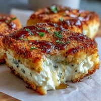 Golden, crispy baked feta appetizer drizzled with honey and fresh herbs.